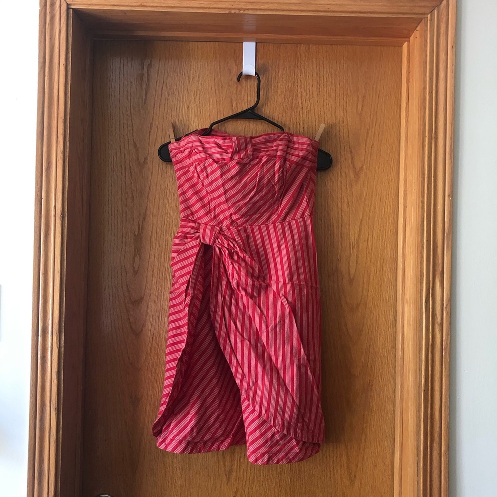 Strapless vintage red and white striped dress